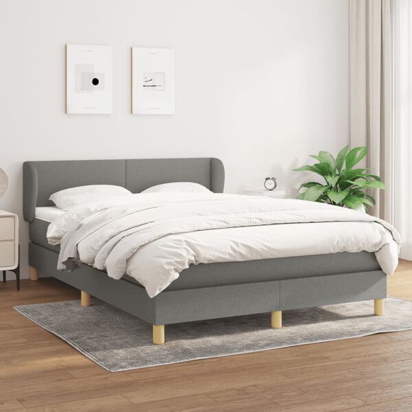 vidaXL Sommier &agrave; lattes de lit avec matelas Gris fonc&eacute; 140x190cm Tissu