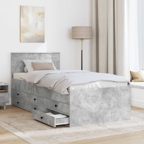 vidaXL Lit d'appoint Gris b&eacute;ton et noir 100 x 200 cm Bois d'ing&eacute;nierie