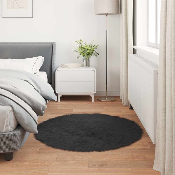 vidaXL Tapis en fausse Tafalla Noir &Oslash; 80 cm Polyester