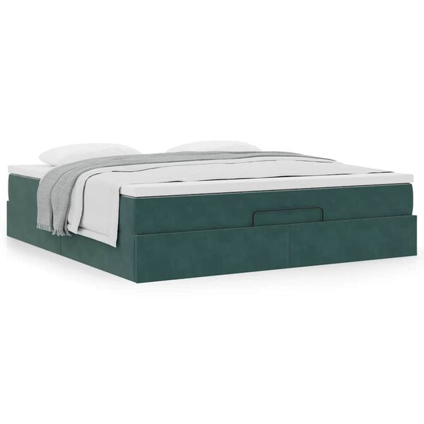 VidaXL Cadre de lit ottoman avec matelas vert fonc&eacute; 160x200 cm velours