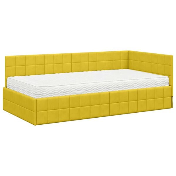 vidaXL Cadre de lit d'angle avec matelas 2 pcs Jaune Velours