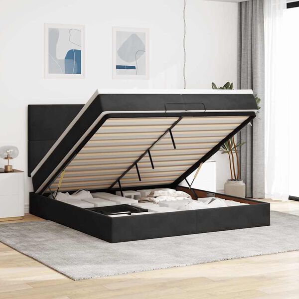 VidaXL Cadre de lit ottoman avec matelas noir 200x200cm velours