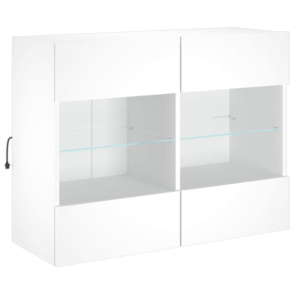vidaXL Meuble TV mural avec lumières LED blanc 78,5x30x60,5 cm