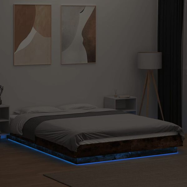 vidaXL Cadre de lit et lumi&egrave;res LED sans matelas ch&ecirc;ne fum&eacute; 120x190cm