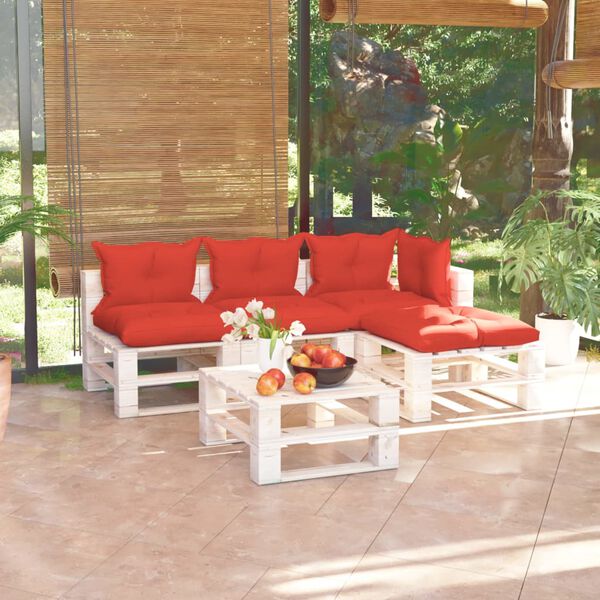 vidaXL Salon palette de jardin 5 pcs avec coussins bois de pin
