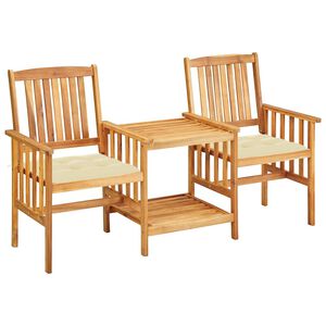vidaXL Chaises de jardin avec table &agrave; th&eacute; et coussins Acacia solide