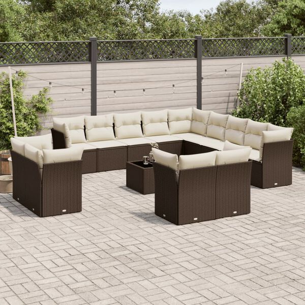 vidaXL Salon de jardin avec coussins 14 pcs marron r&eacute;sine tress&eacute;e