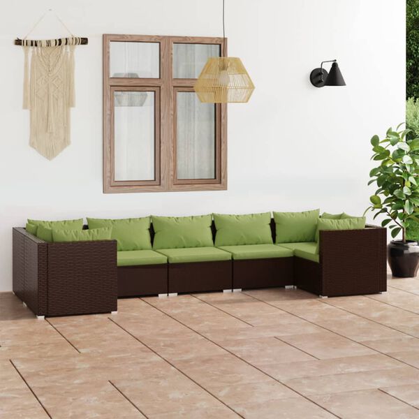 vidaXL Salon de jardin 7 pcs avec coussins R&eacute;sine tress&eacute;e Marron