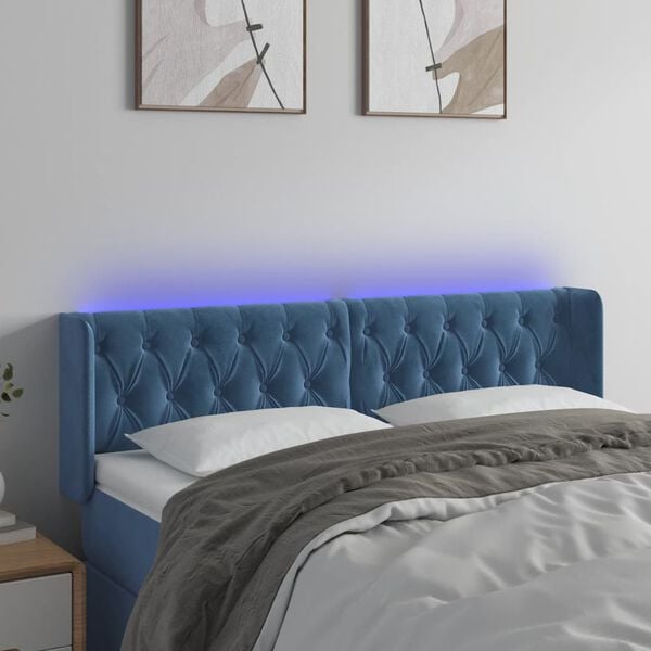 vidaXL T&ecirc;te de lit &agrave; LED Bleu fonc&eacute; 147x16x78/88 cm Velours