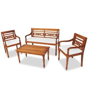 vidaXL Salon de jardin avec coussins 4 pcs bois de teck solide
