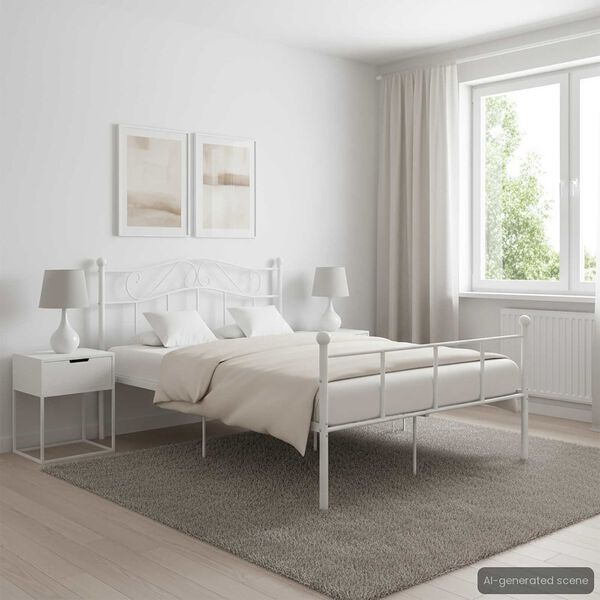 vidaXL Cadre de lit sans matelas et tête de lit blanc métal 160x200 cm