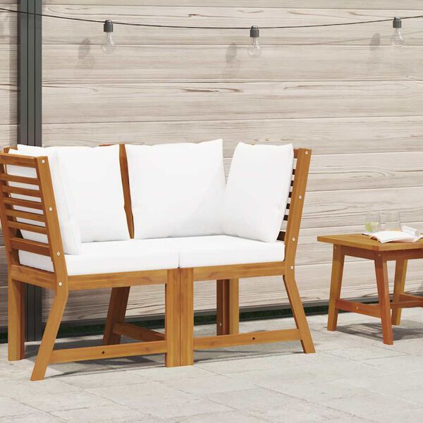 vidaXL Canapé d'angle sectionnel et coussin crème Bois d'acacia massif