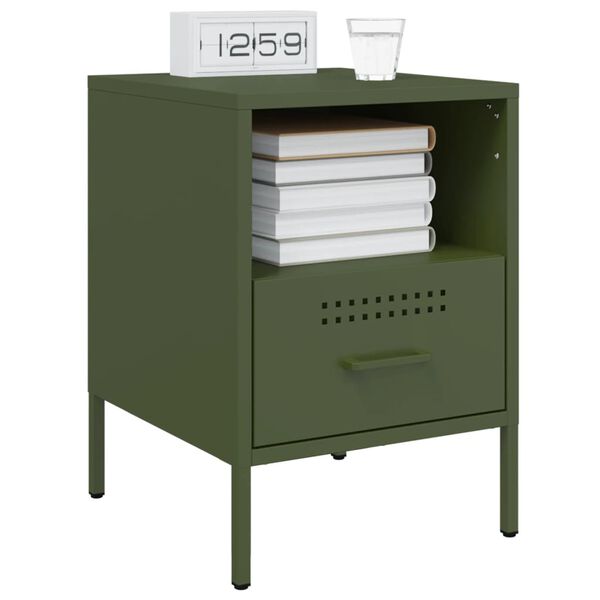 vidaXL Table de chevet vert olive 36x39x50,5 cm acier