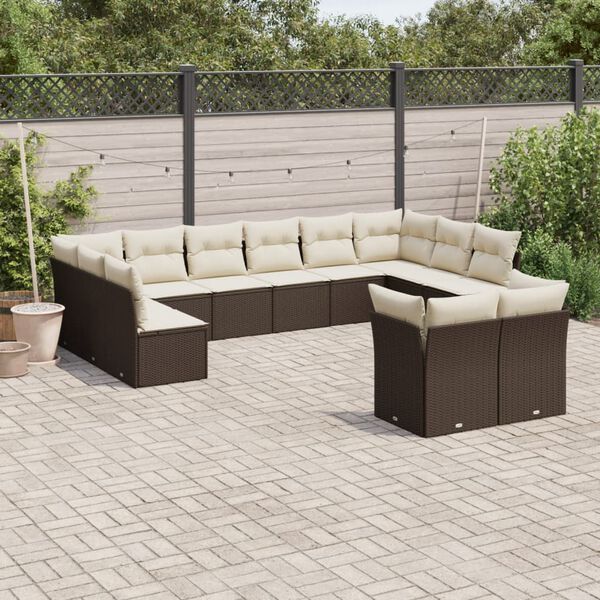 vidaXL Salon de jardin avec coussins 12 pcs marron r&eacute;sine tress&eacute;e