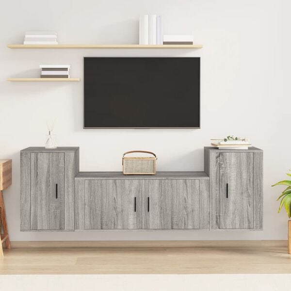 vidaXL Ensemble de meubles TV 3 pcs Sonoma gris Bois d'ingénierie