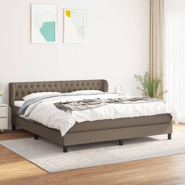 vidaXL Sommier &agrave; lattes de lit avec matelas Taupe 180x200 cm Tissu
