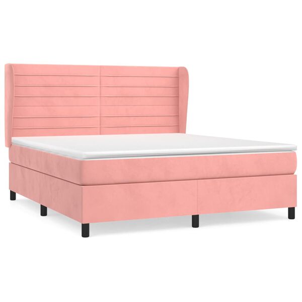 vidaXL Sommier &agrave; lattes de lit avec matelas Rose 160x200 cm Velours