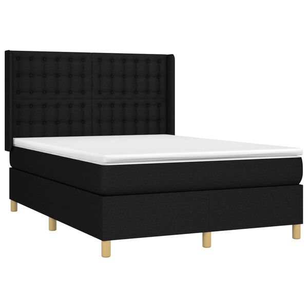 vidaXL Sommier &agrave; lattes de lit avec matelas Noir 140x190 cm Tissu