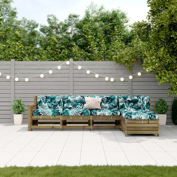 vidaXL Salon de jardin 5 pcs avec coussins bois de pin impr&eacute;gn&eacute;