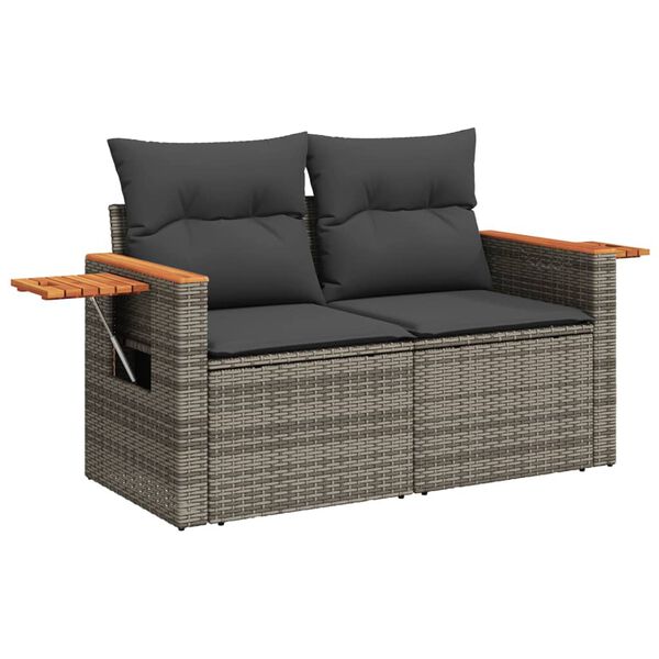 vidaXL Salon de jardin avec coussins 10 pcs gris résine tressée