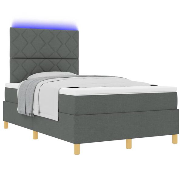 vidaXL Lit à ressort LED avec matelas Gris foncé 120 x 190 cm tissu