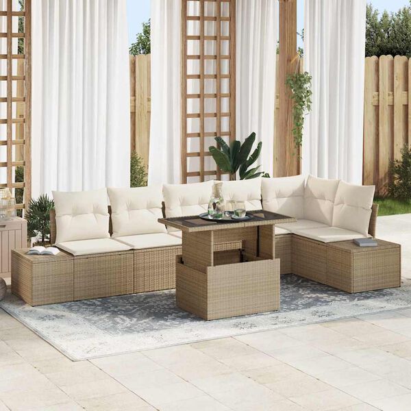 vidaXL Ensemble de canap&eacute; de jardin 7 pcs Beige Poly rotin
