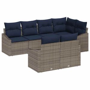 vidaXL Ensemble de canap&eacute; de jardin 7 pcs Gris et bleu marine