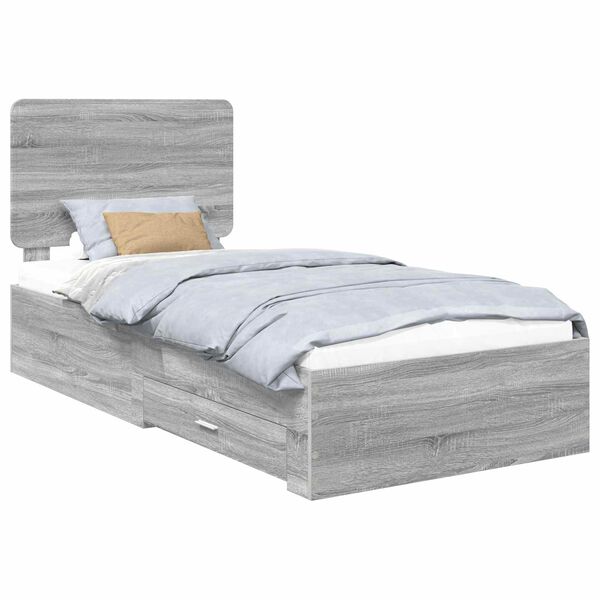 vidaXL Cadre de lit Gris Sonoma 75 x 190 cm Bois d'ing&eacute;nierie