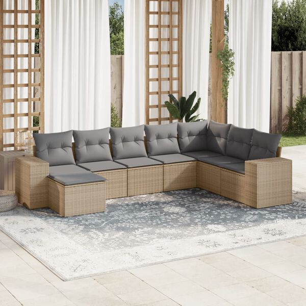 vidaXL Salon de jardin avec coussins 8 pcs beige r&eacute;sine tress&eacute;e