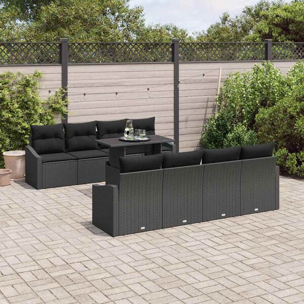 vidaXL Ensemble de canap&eacute; de jardin avec coussin 7 pcs Noir polyrotin
