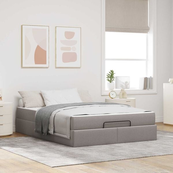 vidaXL Cadre de lit avec matelas avec matelas 2 pcs Taupe tissu