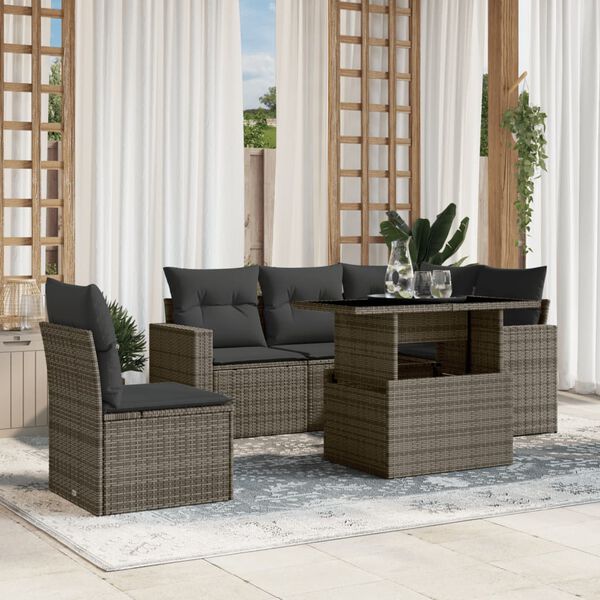 vidaXL Salon de jardin 6 pcs avec coussins gris r&eacute;sine tress&eacute;e