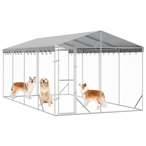 vidaXL Chenil d'ext&eacute;rieur pour chiens avec toit argent&eacute; 3x6x2,5 m