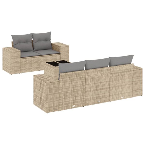 vidaXL Salon de jardin avec coussins 6 pcs beige r&eacute;sine tress&eacute;e