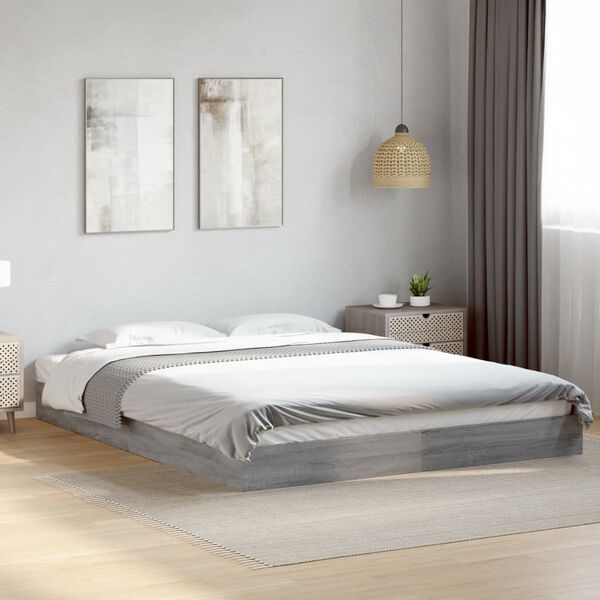vidaXL Cadre de lit sans matelas sonoma gris 160x200cm bois ing&eacute;nierie