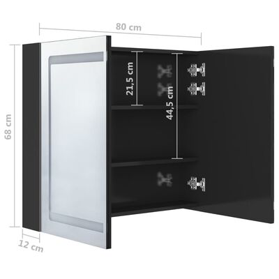 vidaXL Armoire de salle de bain à miroir LED Noir brillant 80x12x68 cm