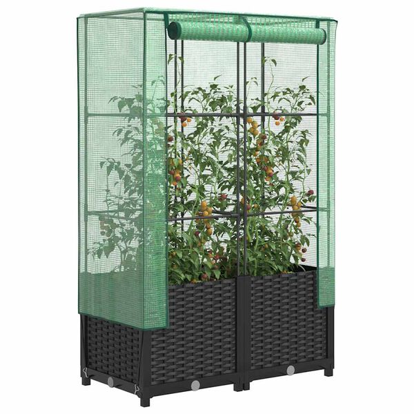 vidaXL Jardini&egrave;re sur&eacute;lev&eacute;e avec housse aspect rotin 80x40x138 cm