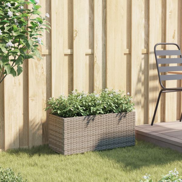 vidaXL Jardini&egrave;re avec 2 pots gris 72x30x32 cm r&eacute;sine tress&eacute;e