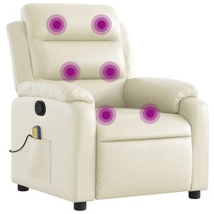 vidaXL Fauteuil inclinable de massage Cr&egrave;me Similicuir