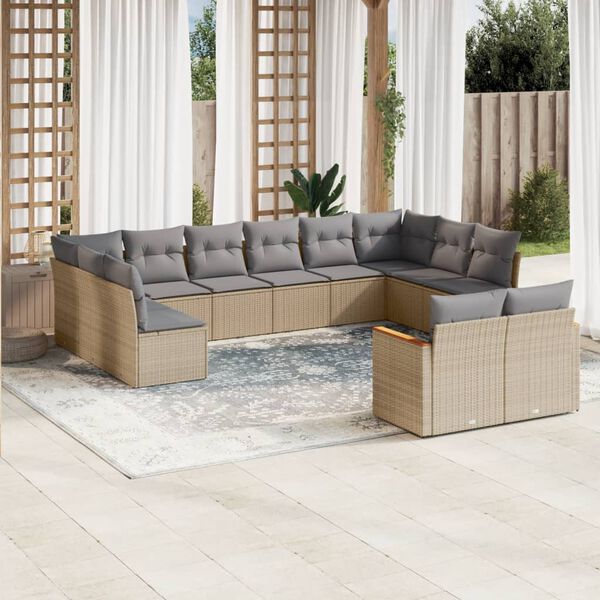 vidaXL Salon de jardin et coussins 12 pcs m&eacute;lange beige r&eacute;sine tress&eacute;e