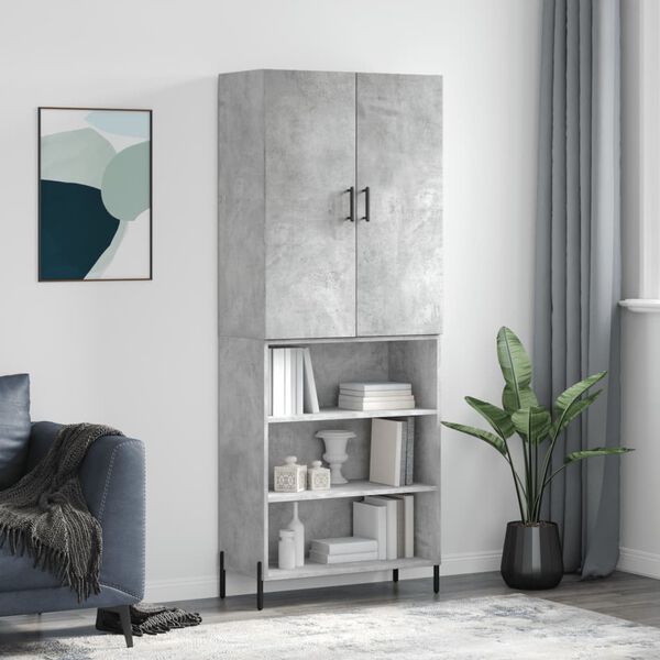 vidaXL Buffet haut Gris b&eacute;ton 69,5x34x180 cm Bois d'ing&eacute;nierie