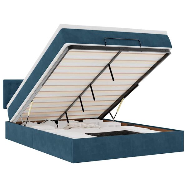 vidaXL Cadre de lit ottoman avec matelas bleu fonc&eacute; 140x200 cm velours
