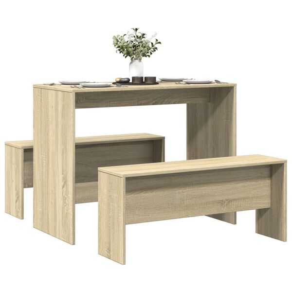 vidaXL Ensemble table &agrave; manger et bancs 3 pcs bois d'ing&eacute;nierie