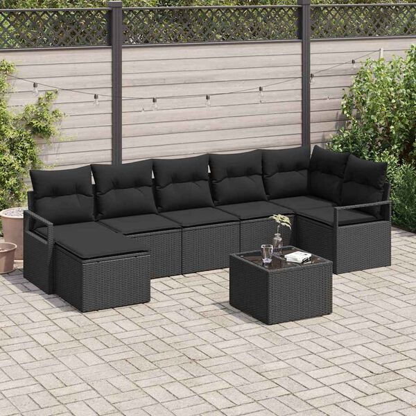 vidaXL Ensemble de Canapés avec coussin 8 pcs Noir polyrotin