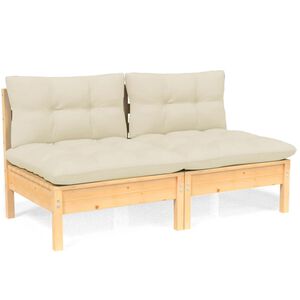 vidaXL Canap&eacute; 2 places de jardin et coussins cr&egrave;me Bois de pin solide