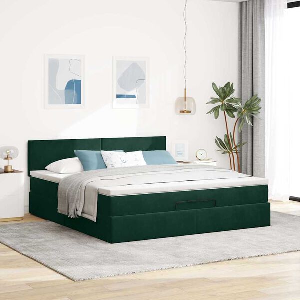 VidaXL Cadre de lit ottoman avec matelas vert fonc&eacute; 160x200 cm velours