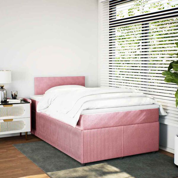 vidaXL Sommier &agrave; lattes de lit avec matelas Rose 120x200 cm Velours