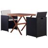 vidaXL Salon de jardin encastrable 3 pcs Rotin et bois d'acacia Noir