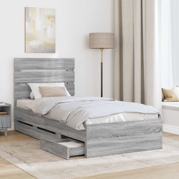 vidaXL Cadre de lit Gris Sonoma 90 x 190 cm Bois Ing&eacute;nierie