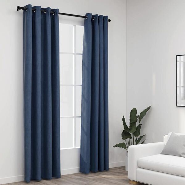 vidaXL Rideaux occultants Aspect lin avec &oelig;illets 2 pcs Bleu 140x245cm
